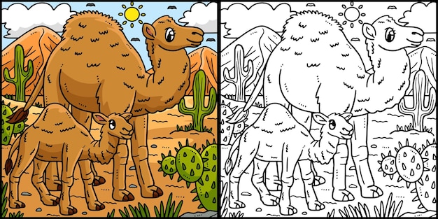 Mother Dromedary and Baby Dromedary Illustration