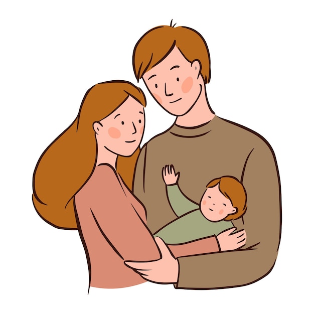 Mother and father hold the baby in their arms Happy young family with a newborn