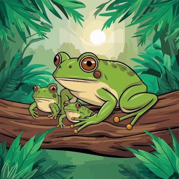 Mother frog and two baby cartoon