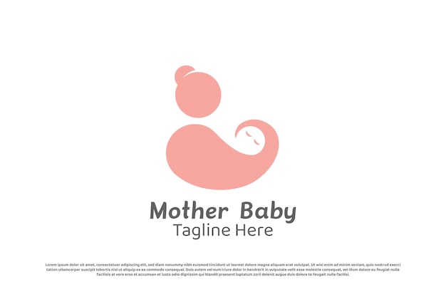 Vector mother holding baby logo design illustration mother embracing hugging baby child warm gentle caring