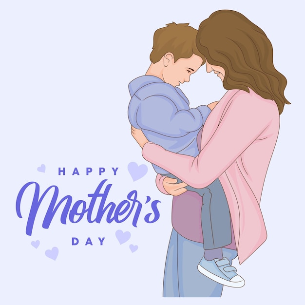 Mother Holding Baby Son In Arms Happy Mothers Day Greeting Card