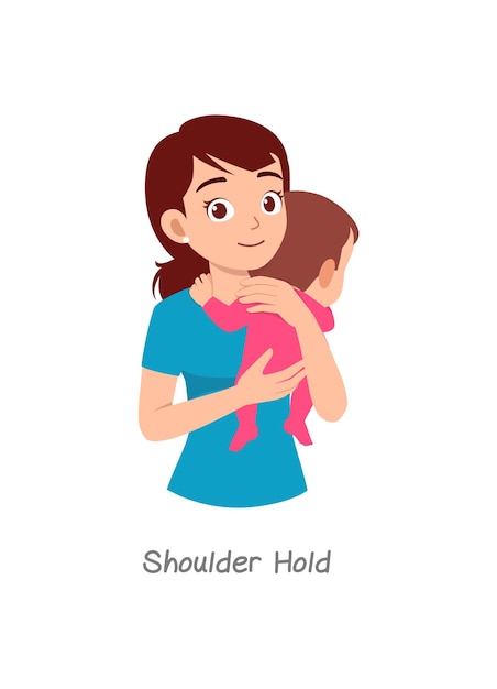 Mother holding baby with pose named shoulder hold