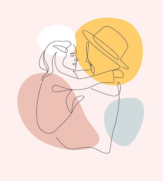 Mother holding child in elegant line art style