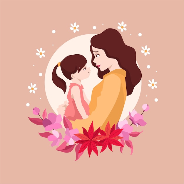 mother holding child with child for mother's day in flat art style