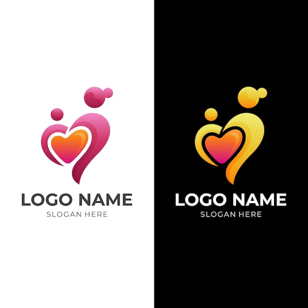 Mother love logo concept people and love combination logo with 3d colorful style