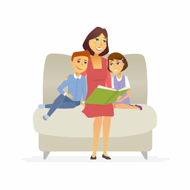 Mother reads a fairytale  cartoon people characters isolated illustration