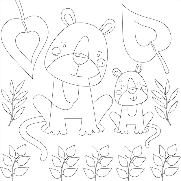 Mother's Day Animals Coloring pages for kids printable premium vector