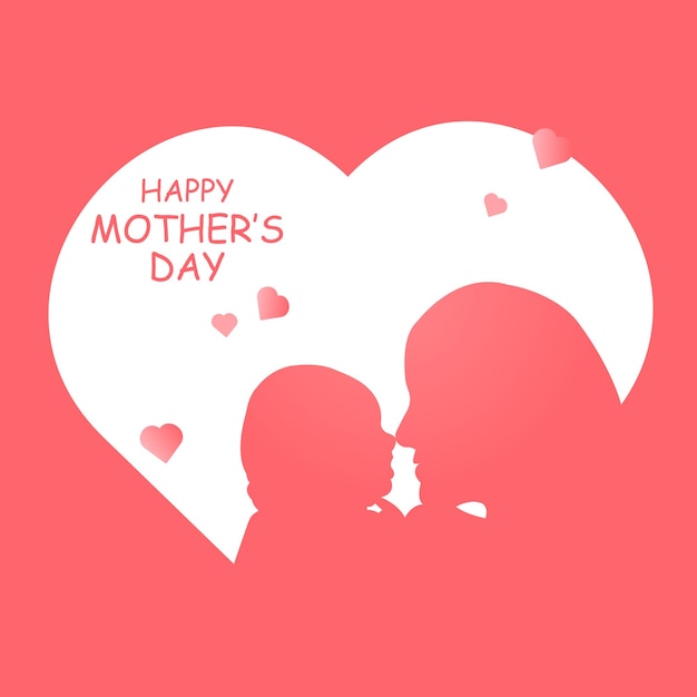 Mother's Day banner poster or postcardSilhouette of a mother and child on a heart background