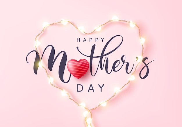 Mother's Day card with symbol of heart from LED lights