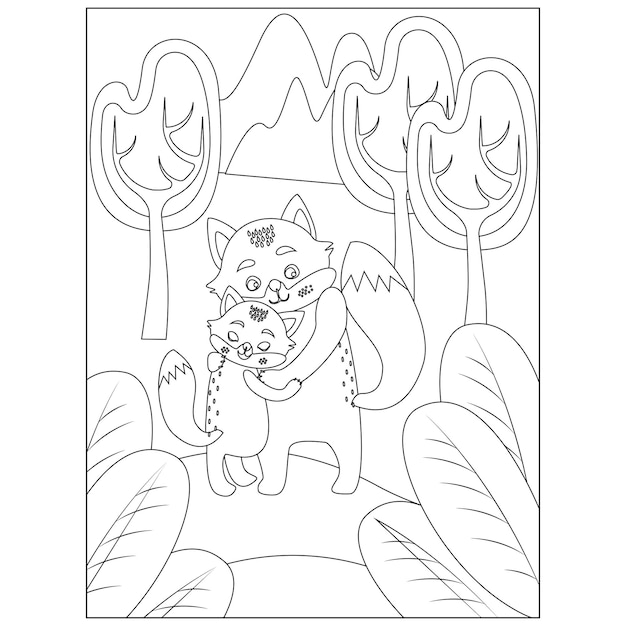 Mother's Day Cute Animal Coloring Pages For Kids Printable premium Vector