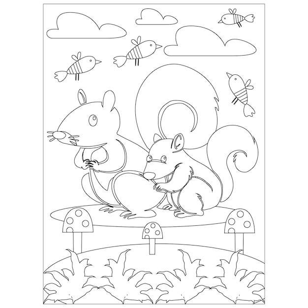 Mother's Day Cute Animal Coloring Pages For Kids Printable premium Vector