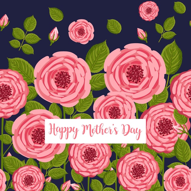 Mother's day greeting card Seamless pattern with blooming roses Botanical vector illustration