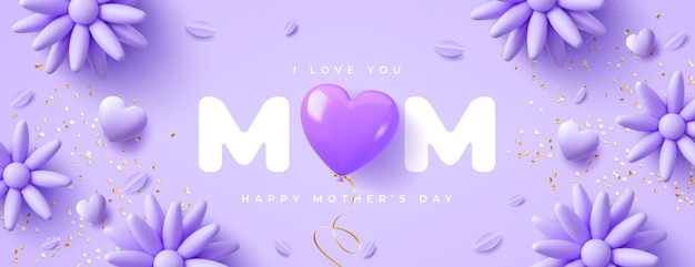 Mother's Day Holiday background with 3d flowers and decor elements Vector illustration