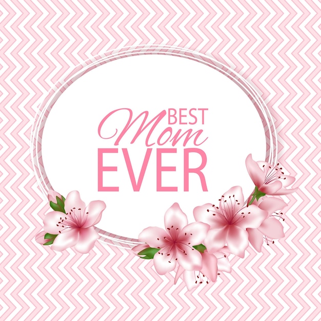 Mother's Day vector card Japanese cherry blossom pink sakura flowers border