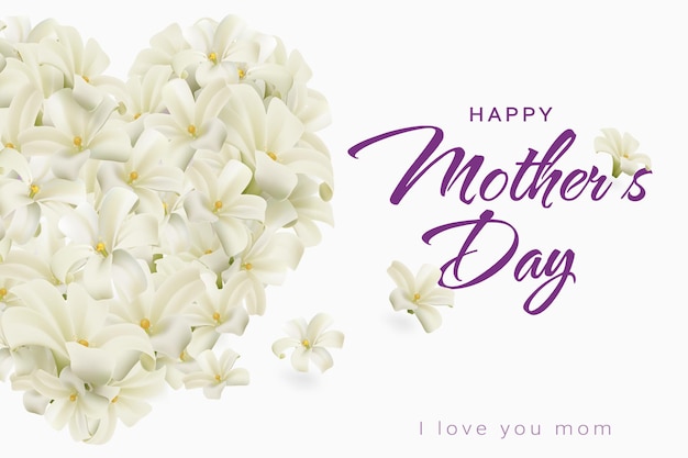 Mother's day with heart flower postcard pure white conveys love for mother Realistic file