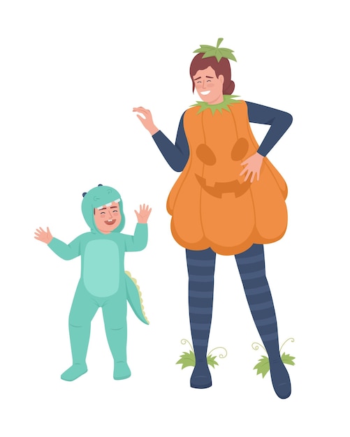 Mother and son having fun semi flat color vector characters