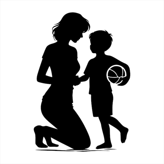 Vector mother and son silhouette illustration