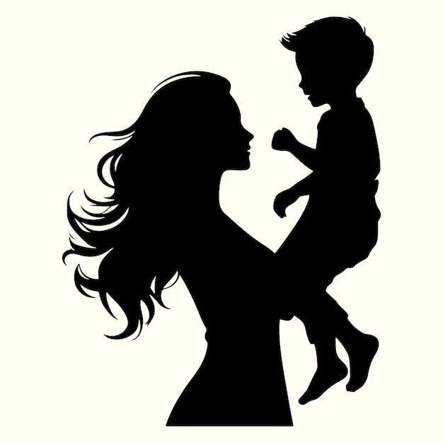 Vector mother and son silhouette vector illustration