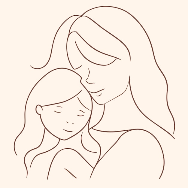 mother and teen daughter vector illustration line art