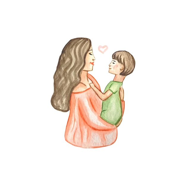 Mother with baby Mom holds the baby in her arms watercolor illustration