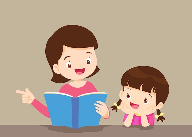 Mother with daughter reading book