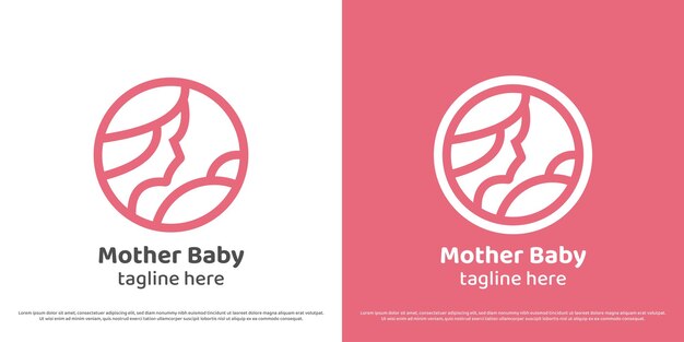 Vector motherhood logo design illustration linear silhouette of mother and child baby tender affection