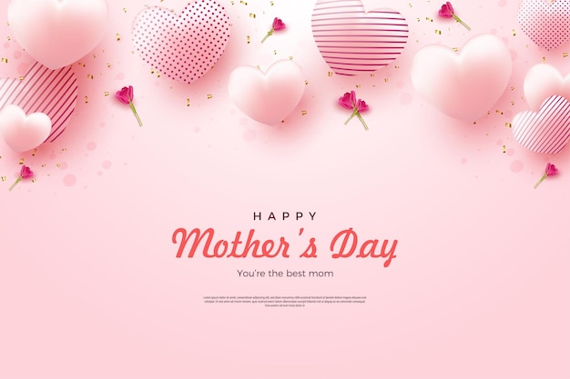 Mothers day background with embossed heart balloon illustration over greeting