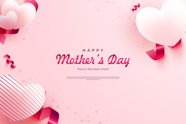 Mothers day background with pink embossed illustration with pink balloons