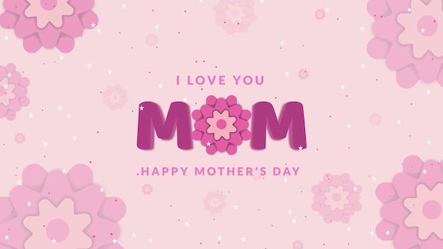 Mothers day banner background with cute realistic pink design