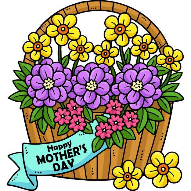 Mothers Day Basket of Flowers Cartoon Clipart