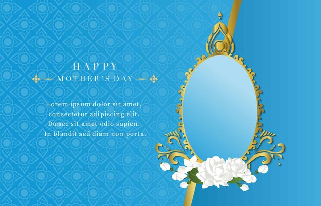 Vector mothers day blue invitation with jasmine for horizontal design