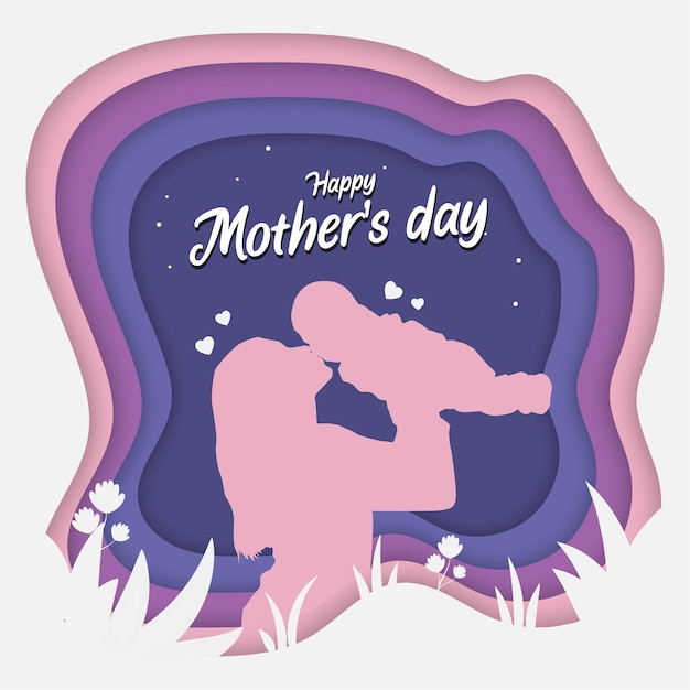 Mothers day celebration with paper cutout style