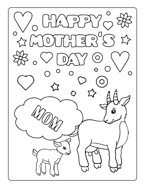 Mothers day coloring pages for children with cute animals holiday black and white activity worksheet