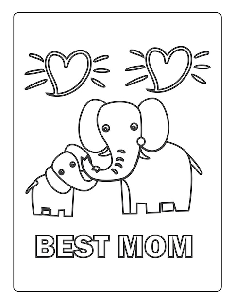 Mothers day coloring pages for children with cute animals holiday black and white activity worksheet