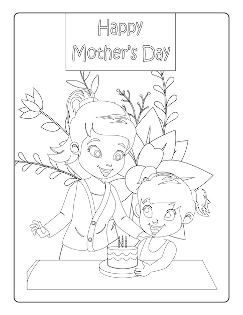 Mothers day coloring pages for children with cute mom son holiday black and white activity worksheet