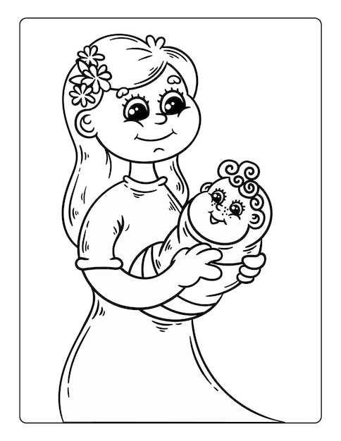 Mothers day coloring pages for children with cute mom son holiday black and white activity worksheet