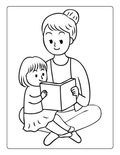 Mothers day coloring pages for children with cute mom son holiday black and white activity worksheet