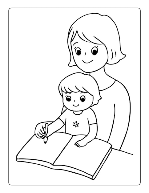 Mothers day coloring pages for children with cute mom son holiday black and white activity worksheet