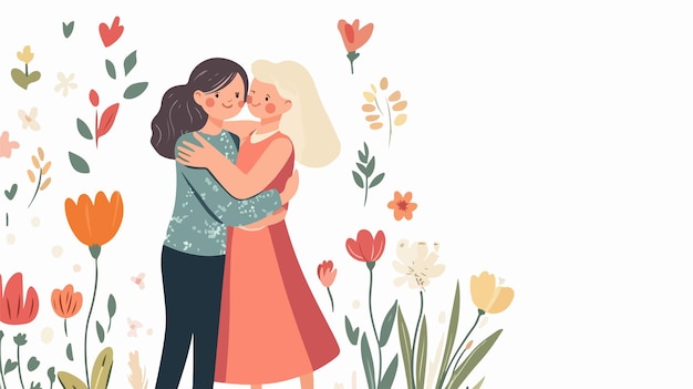 Mothers Day Concept Girl Hugs Grandmother Love and Generations