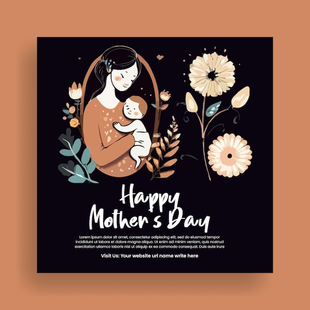 Mothers day facebook post banner or square flyer template with Mothers day illustration