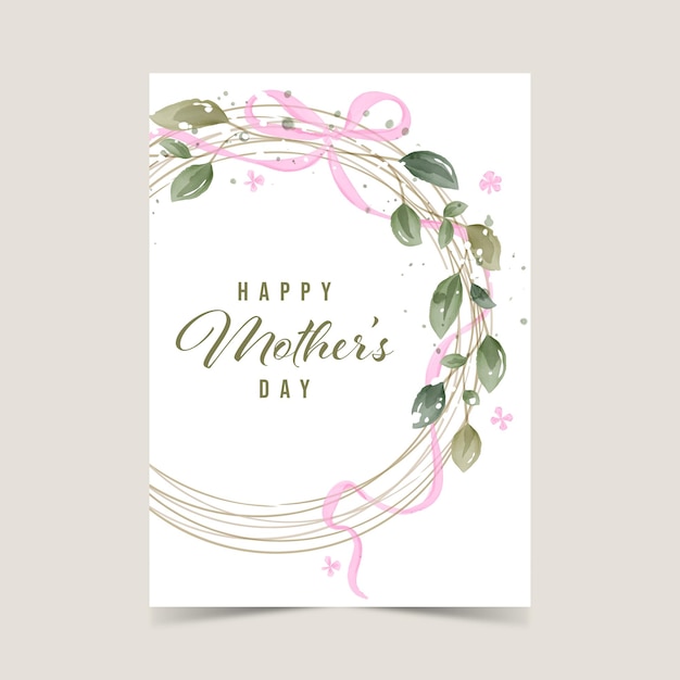 Mothers day greeting card template in rustic style vector illustration Greenery watercolor floral