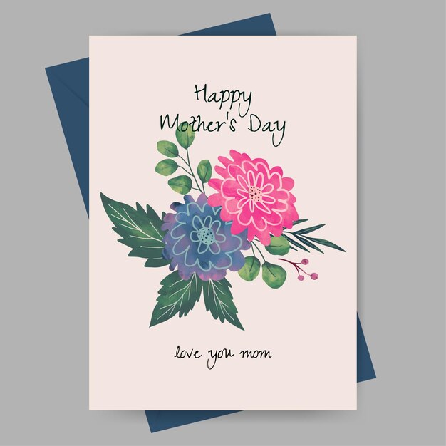 Vector mothers day greeting card with flower watercolor illustration