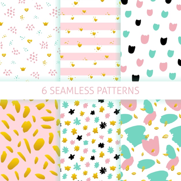 Mothers Day Hipster Trendy Seamless Patterns. Vector Illustration of Funky Tileable Background Set.