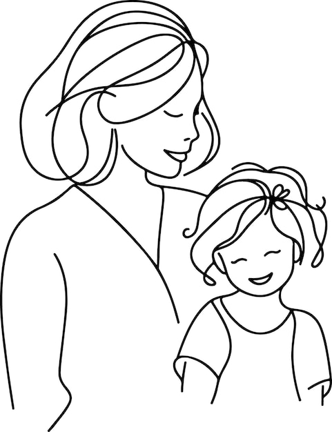 Mothers Day lineart vector Single line drawing Woman hold her baby Vector illustration