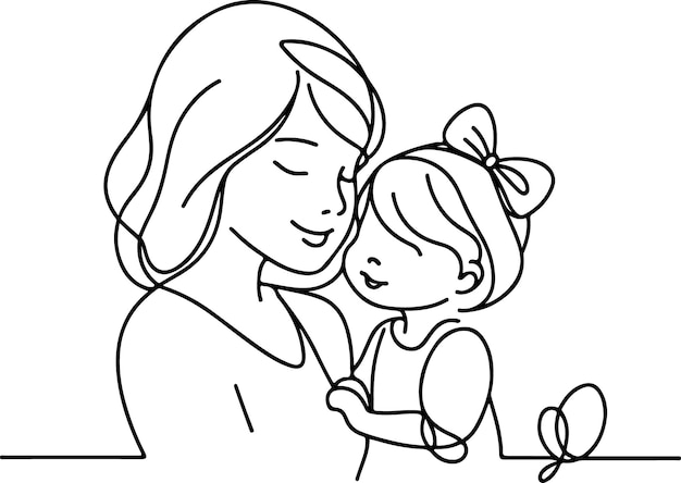 Mothers Day lineart vector Single line drawing Woman hold her baby Vector illustration