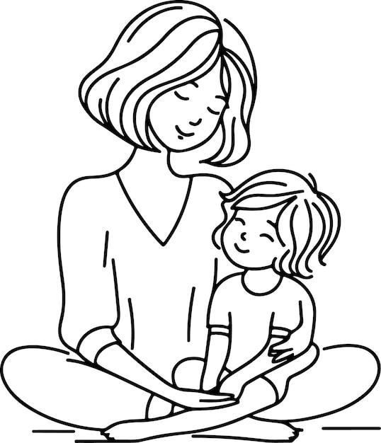 Mothers Day lineart vector Single line drawing Woman hold her baby Vector illustration