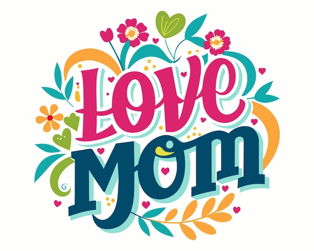 Mothers day Love You Mom lettering for Gift card Calligraphy Text