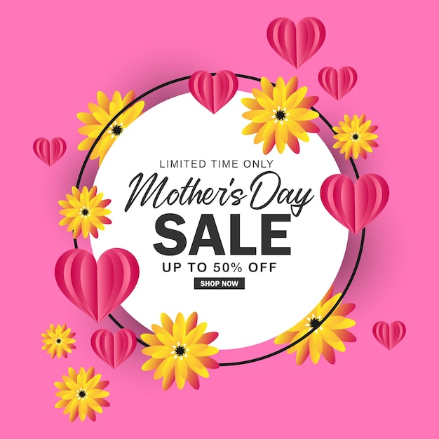 Mothers day sale background with flower and hearts