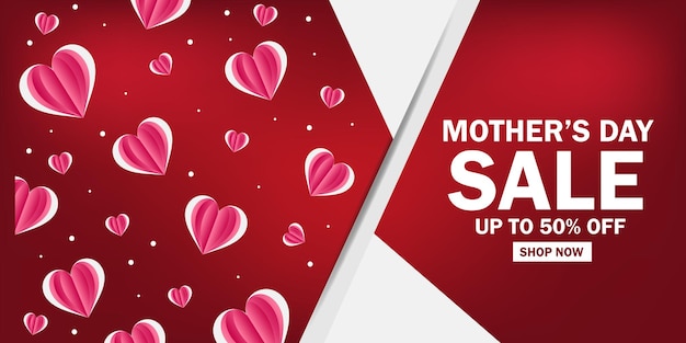 Vector mothers day sale banner with heart shape