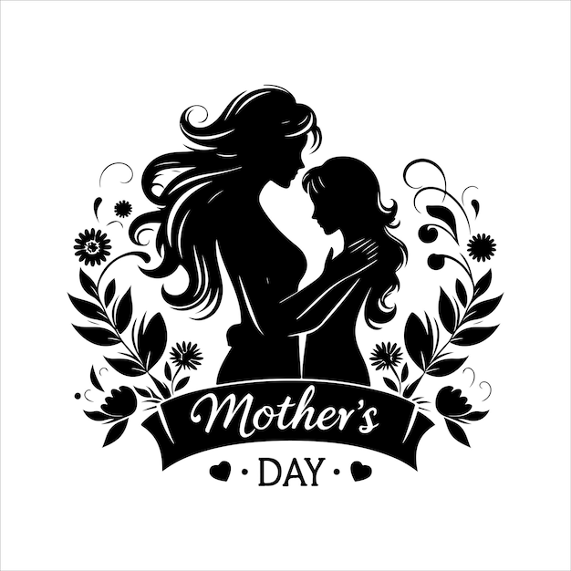 Mothers Day Silhouette vector mothers day for woman and child love card background